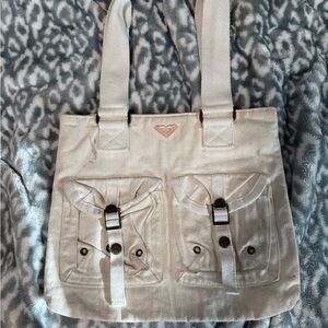 Roxy Cream Shoulder Bag with Buckle Pockets